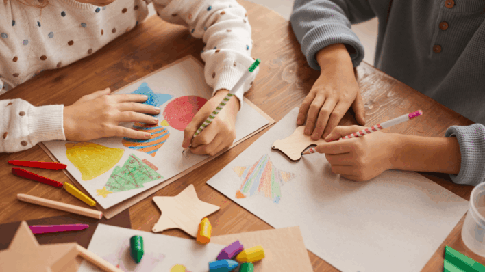 Children's hands colouring