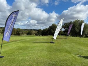 Flags on a green golf course